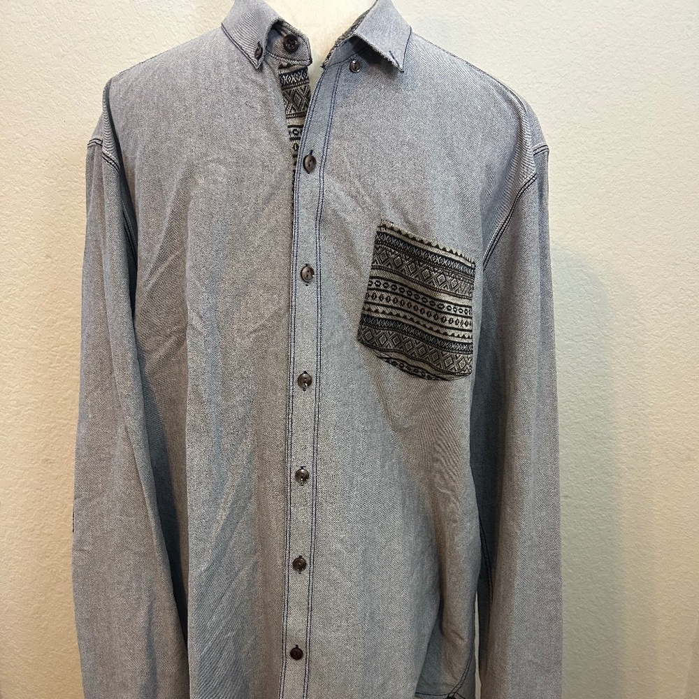 7 DIAMONDS Premium Shirt Men's XXL Gray Long Sleeve Button Up Flip Cuff
